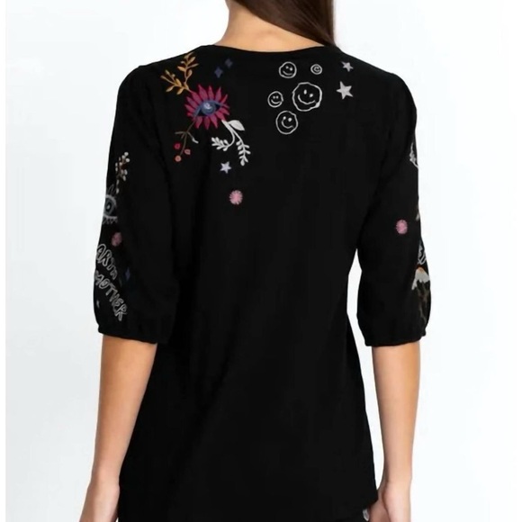 JOHNNY WAS • Soho puff sleeve top • Small - embroidered black - Picture 3 of 11
